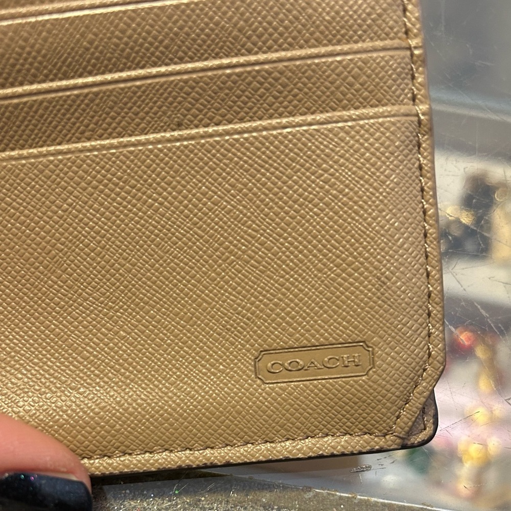Coach Taupe Leather Flap Wallet Brass Turn Lock Long Bifold Neutral - Picture 6 of 7